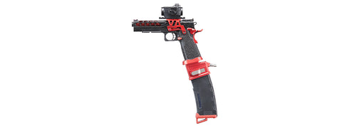 Custom Lancer Tactical LAMIA - Stryk Hi-Capa 5.1 Gas Blowback Airsoft Pistol - (Black/Red)