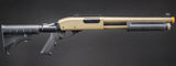 Golden Eagle M8871 3/6-Shot Pump Action CO2 Gas Airsoft Shotgun w/ Ghost Ring Iron Sights & M4 Crane Stock - (Tan)