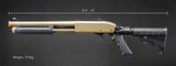 Golden Eagle M8871 3/6-Shot Pump Action CO2 Gas Airsoft Shotgun w/ Ghost Ring Iron Sights & M4 Crane Stock - (Tan)