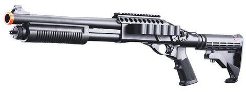 Golden Eagle M8873 3/6-Shot Pump Action CO2 Airsoft Shotgun w/ Optic Rail & M4 Crane Stock - (Black)