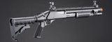 Golden Eagle M8874 3/6-Shot Pump Action CO2 Airsoft Shotgun w/ Flip Up Sights, Picatinny Rail & M4 Crane Stock - (Black)