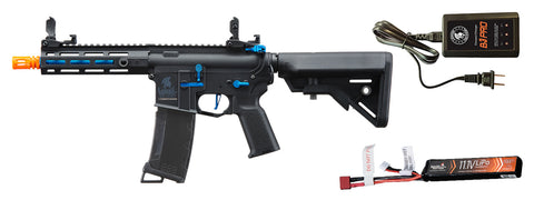 Lancer Tactical Gen 3 Hellion 7" M-LOK Airsoft AEG Rifle w/ Crane Stock w/ Battery/Charger Bundle - (Black/Blue)