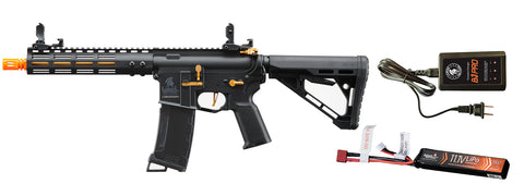 Lancer Tactical Gen 3 Archon 9" M-LOK M4 Airsoft Rifle w/ Delta Stock w/ Battery/Charger Bundle - (Black/Red)