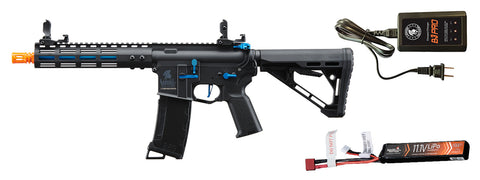 Lancer Tactical Gen 3 Archon 9" M-LOK M4 Airsoft Rifle w/ Delta Stock w/ Battery/Charger Bundle - (Black/Blue)