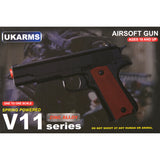 UK Arms 1911 Alloy Series Spring Airsoft Pistol 200-250 FPS Black - Brown