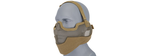 Ukarms Ac-108T Tactical Metal Mesh Half Mask With Ear Protection For Airsoft In Desert Tan Airsoft Gun / Accessories