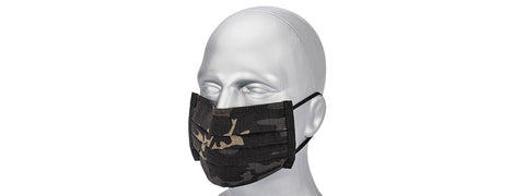 Premium Tactical Pleated Face Mask, Black Camo