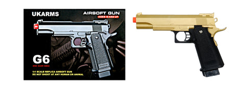 Ukarms G6G Metal Spring Pistol, 8" (Gold/Black)