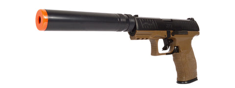 Umarex Licensed Airsoft Walther Ppq Spring Pistol W/ Suppressor Tan