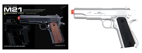 Airsoft Gun UK Arms Airsoft 1911 Full Size Spring Powered Pistol SILVER
