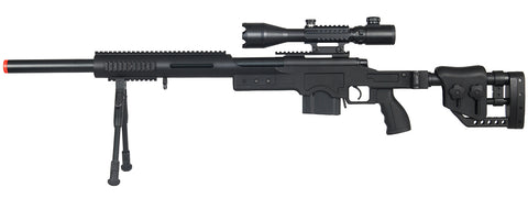 Wellfire Airsoft M24 Bolt Action Tri Rail Rifle W/ Scope & Bipod - Black