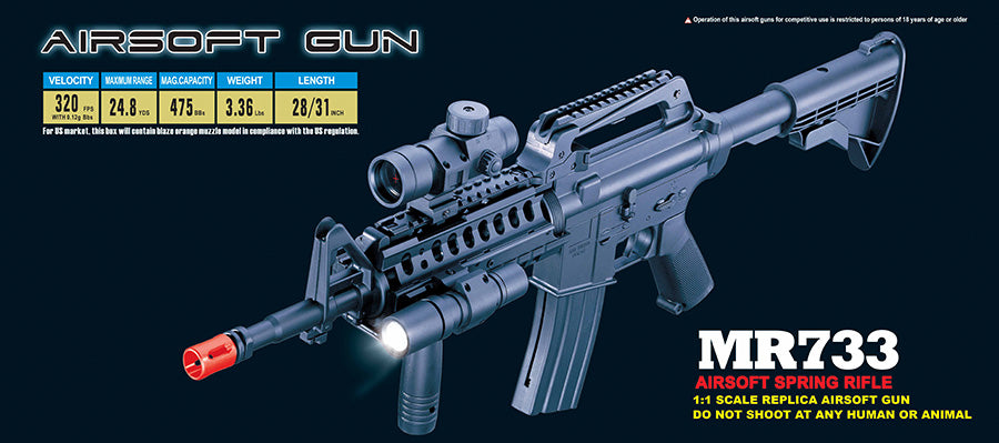 Spring rifles : Airsoft M16 A4 + flashlight + grip - ABS 