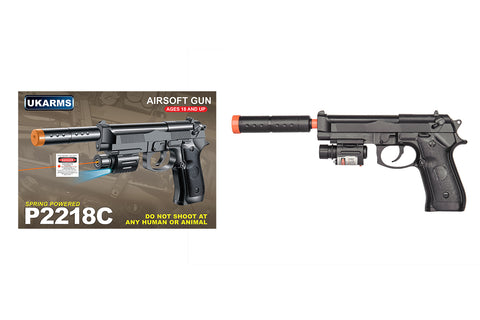 P2218C Spring Pistol (Bk) W/ Laser, Suppressor